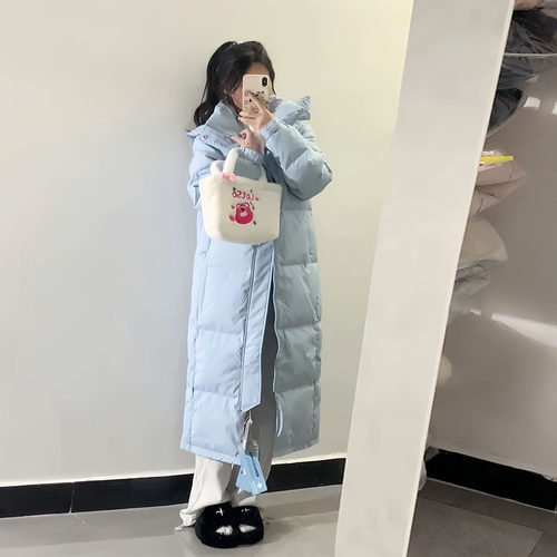 韩国高级感中戏蓝色连帽羽绒棉服女冬2025新款宽松百搭情侣面包服 - 图2