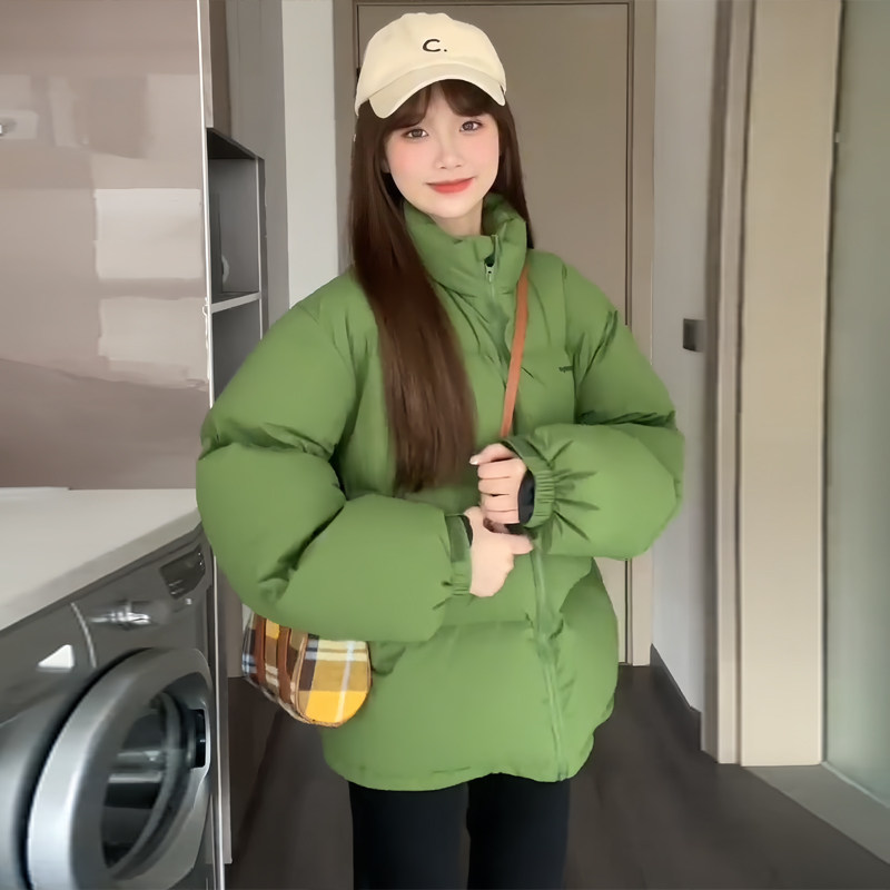 韩版立领显白绿色羽绒棉服女冬2025年新款小个子宽松百搭面包服潮,淘宝优惠券,粉丝福利购,淘宝优惠卷