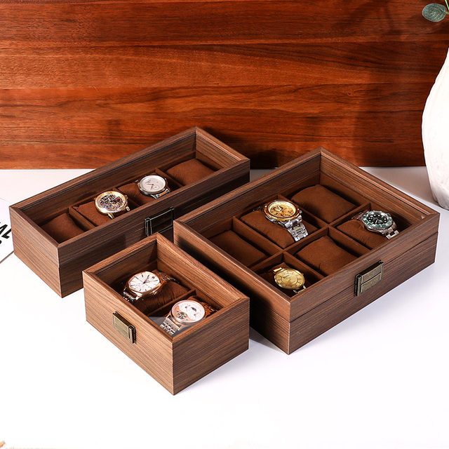 High-end wood grain leather watch box jewelry storage box