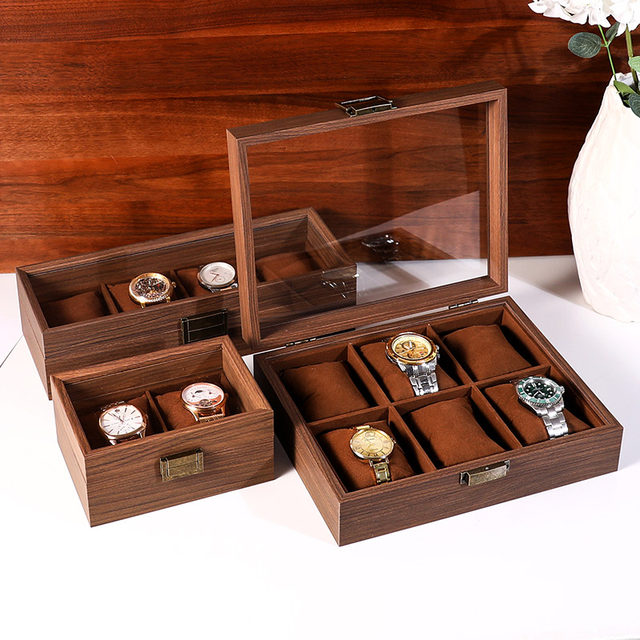 High-end wood grain leather watch box jewelry storage box