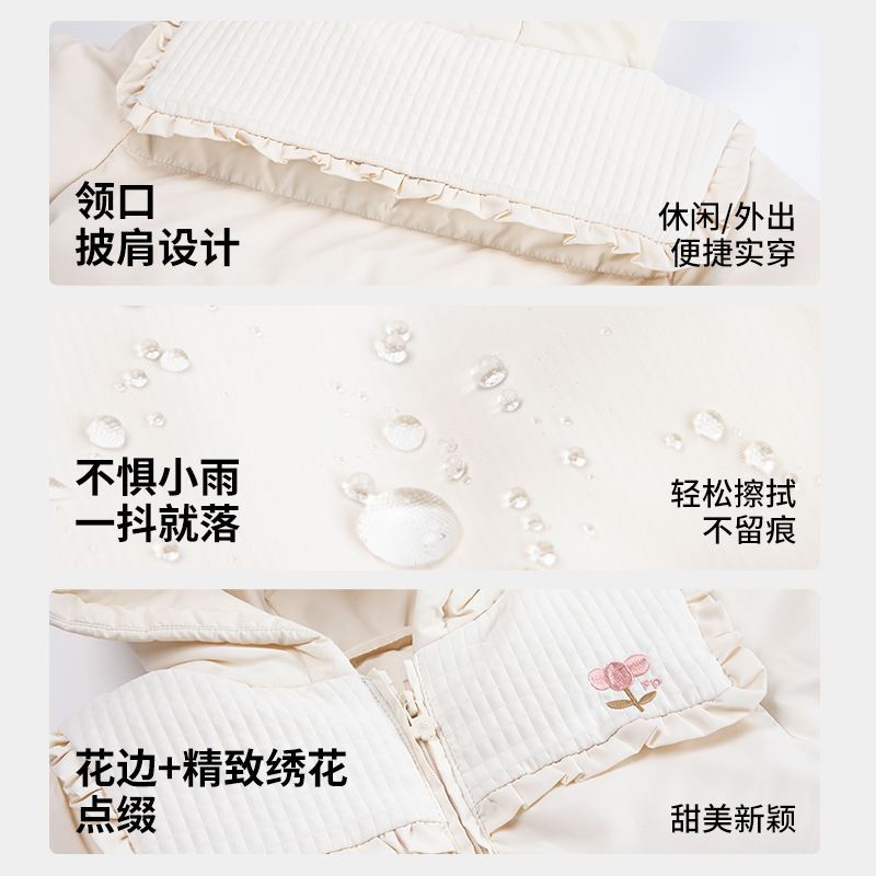 青蛙王子童装女童冬季中长款羽绒服儿童冬装小女孩洋气绣花外套 - 图2