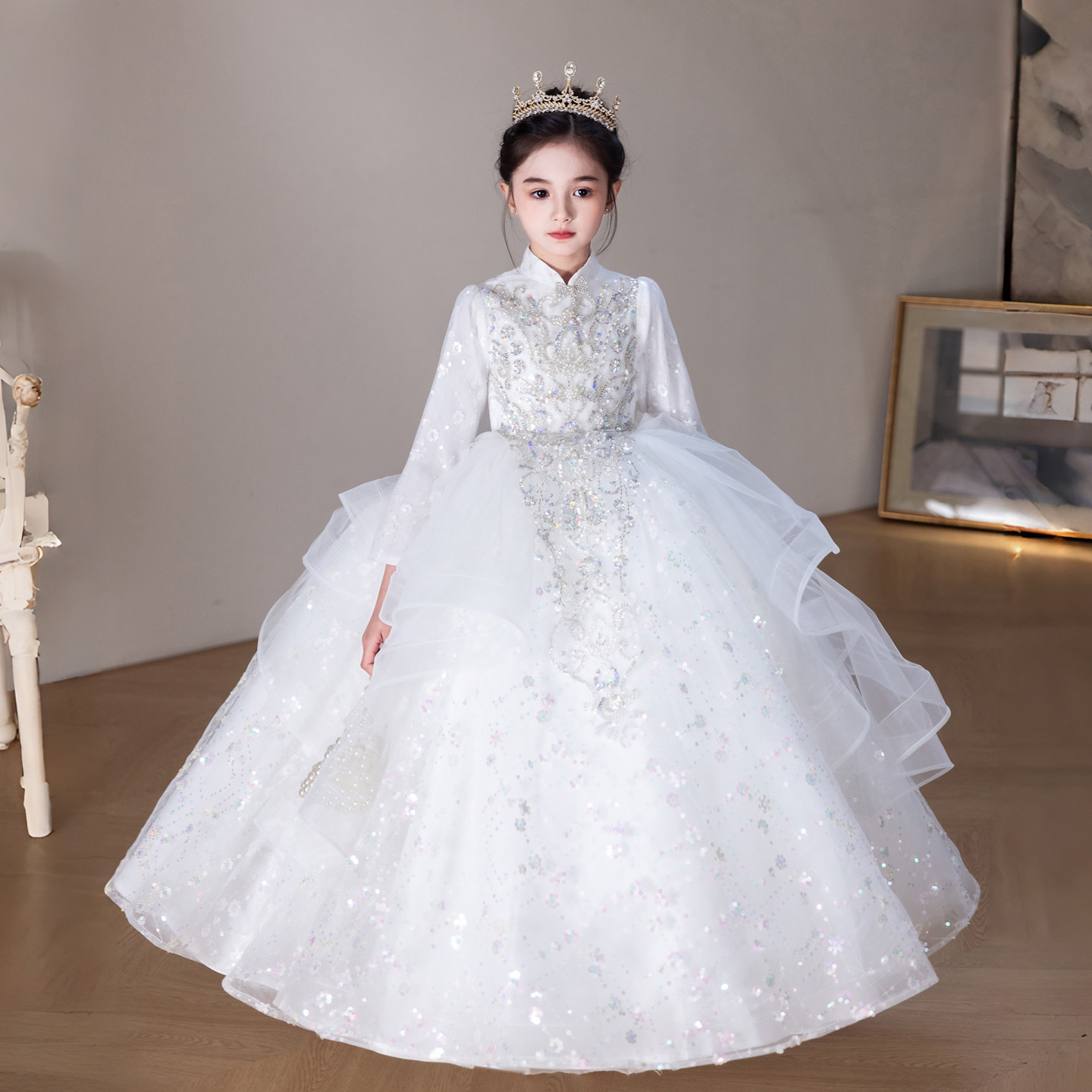 高端版白色女童礼服生日公主裙花童婚礼小女孩钢琴演奏儿童演出服,淘宝优惠券,粉丝福利购,淘宝优惠卷