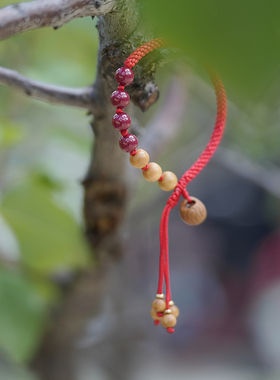 女红绳手链紫金砂老桃木野生桃核全手工编织调节手串龙纹桃篮