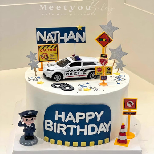 男女警察叔叔公安警车汽车男神生日蛋糕装饰摆件对讲机烘焙插件 - 图1