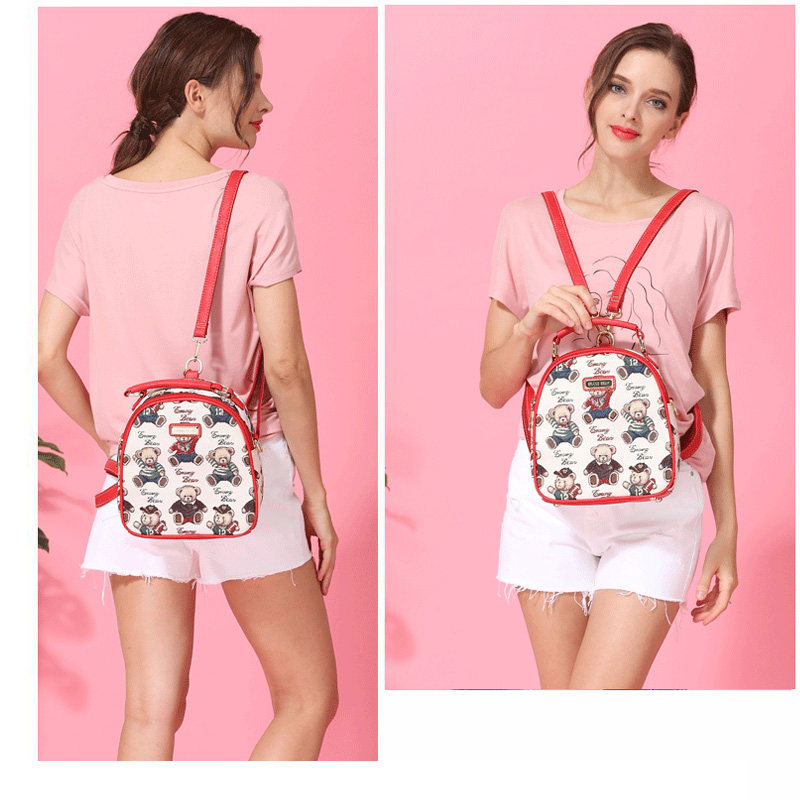 小熊依恋可爱单肩斜挎包女双肩包 pjev双肩背包
