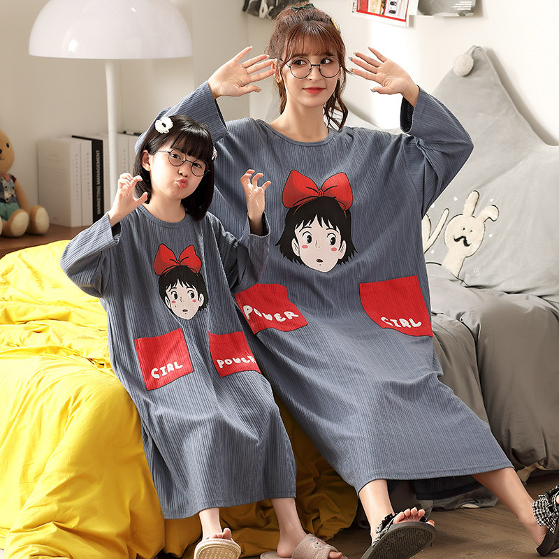 春秋季纯棉睡裙亲子母女长袖连体衣 冉影睡裙