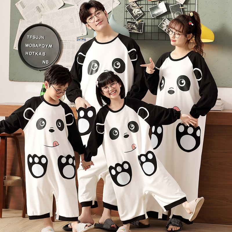 连体亲子装一家三口四口纯棉睡衣 冉影睡衣/家居服套装