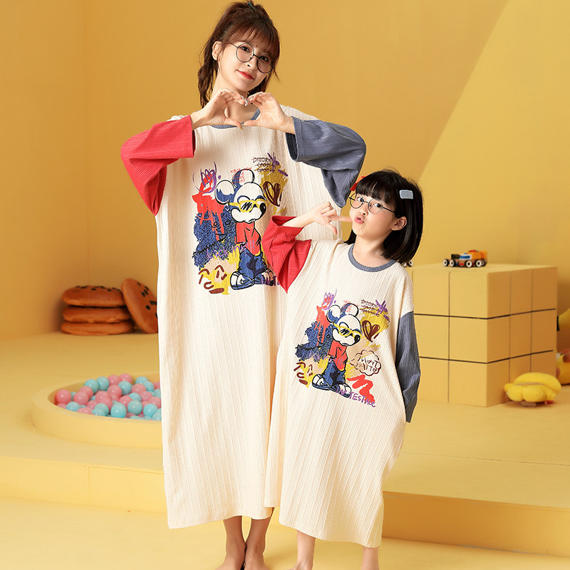 春秋季纯棉睡裙亲子母女长袖连体衣 冉影睡裙