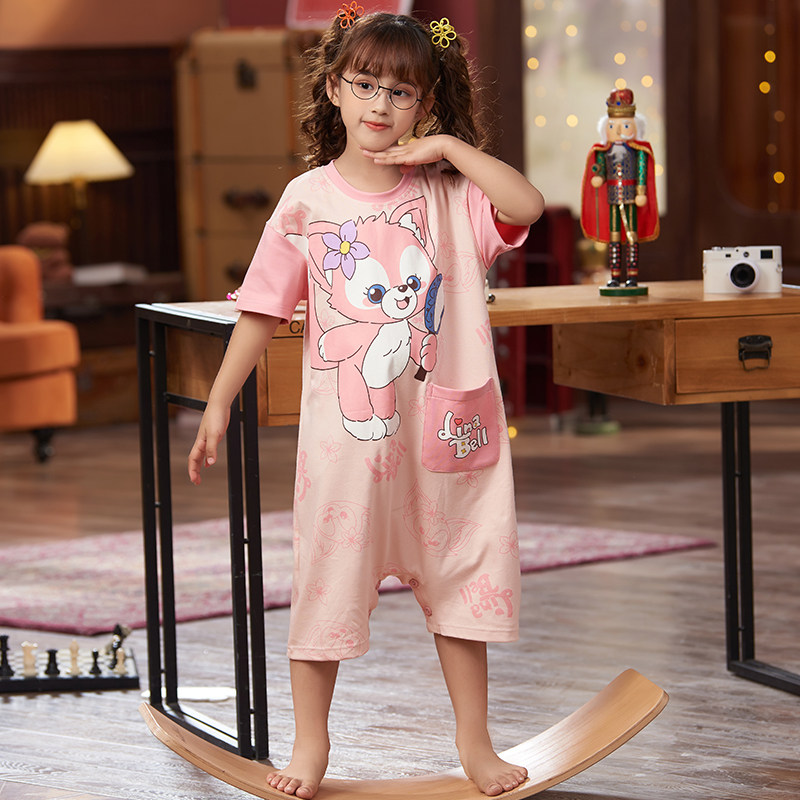 玲娜贝儿儿童连体夏季短袖纯棉睡裙 冉影睡衣/家居服套装