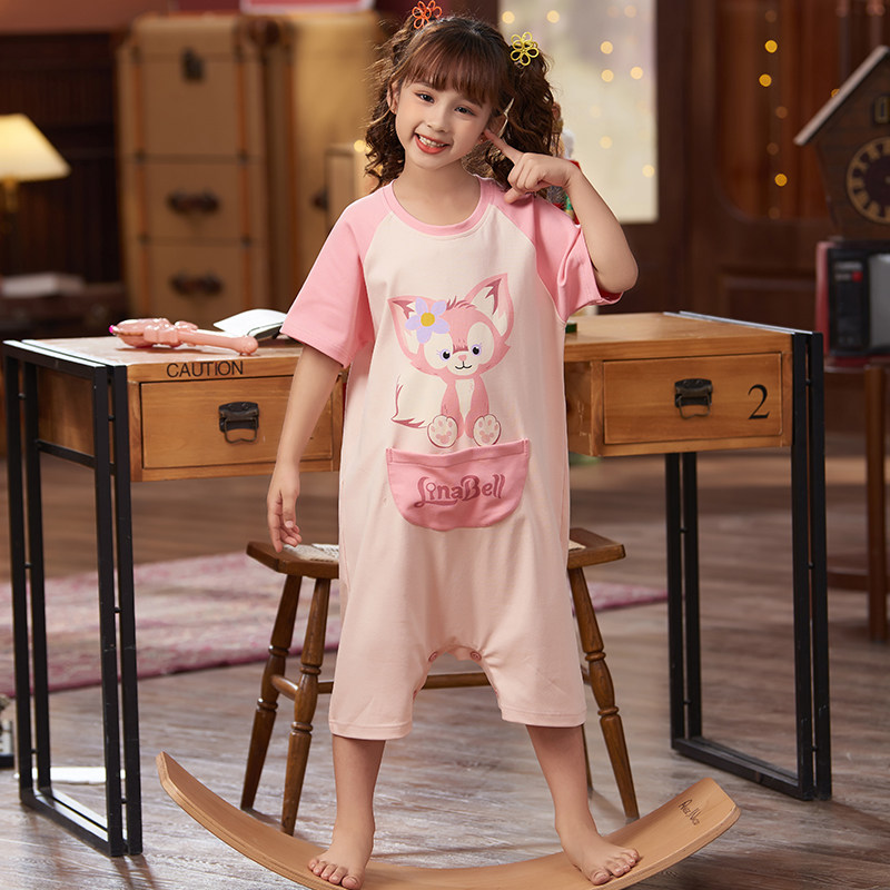 玲娜贝儿儿童连体夏季短袖纯棉睡裙 冉影睡衣/家居服套装