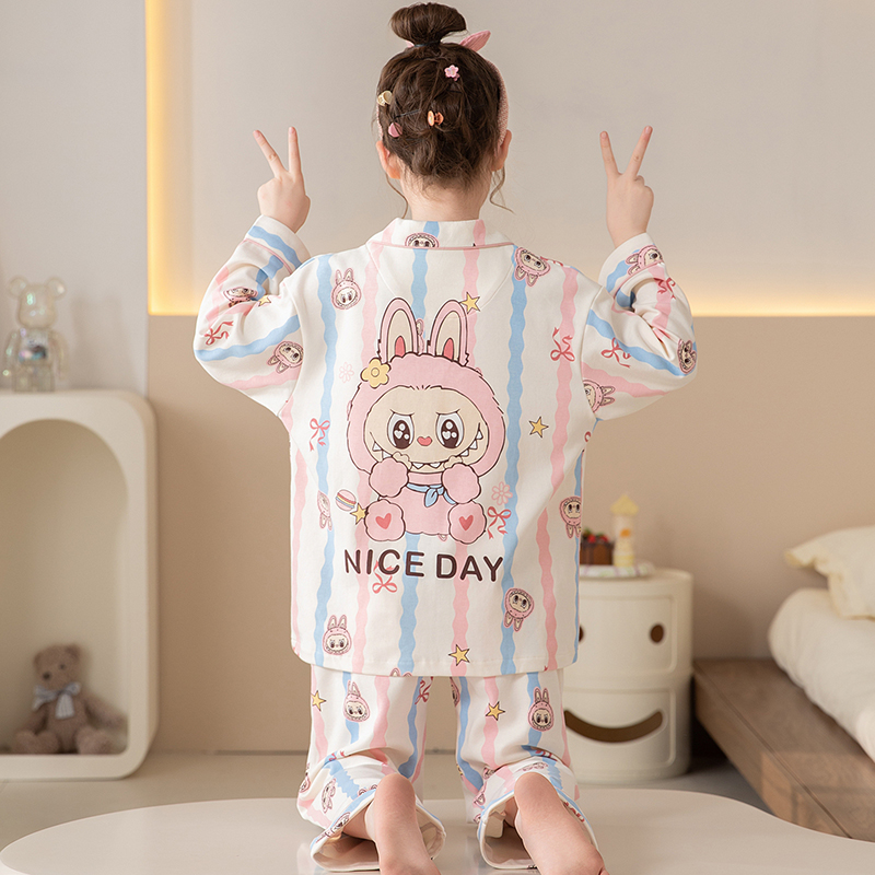 2025秋季儿童睡衣女孩拉布布衣服可外穿labubu纯棉家居服女童套装