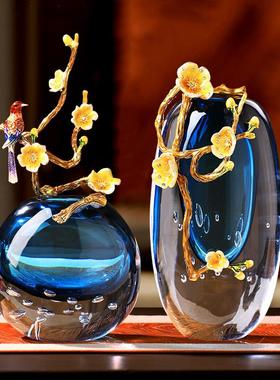 琉璃珐琅彩花瓶摆件高级感小众新中式玻璃水晶客厅轻奢高档工艺品