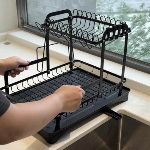 日式双层碗碟架自动排水沥水架厨房多层收纳架家用台面多功能碗架 - 图3