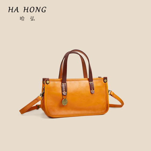 哈弘新款头层牛皮可单肩可斜挎包小众软皮真皮小方包复古休闲女包 - 图2