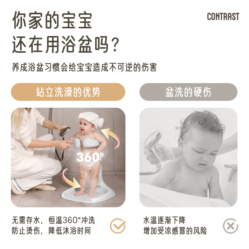 婴幼儿童洗澡宝宝站立洗浴神器沐浴澡盆淋浴台可折叠洗头屁屁神器