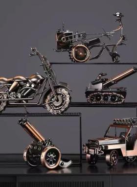 复古哈雷摩托车模型摆件铁艺金属机车男孩房间装饰摆设生日礼物男