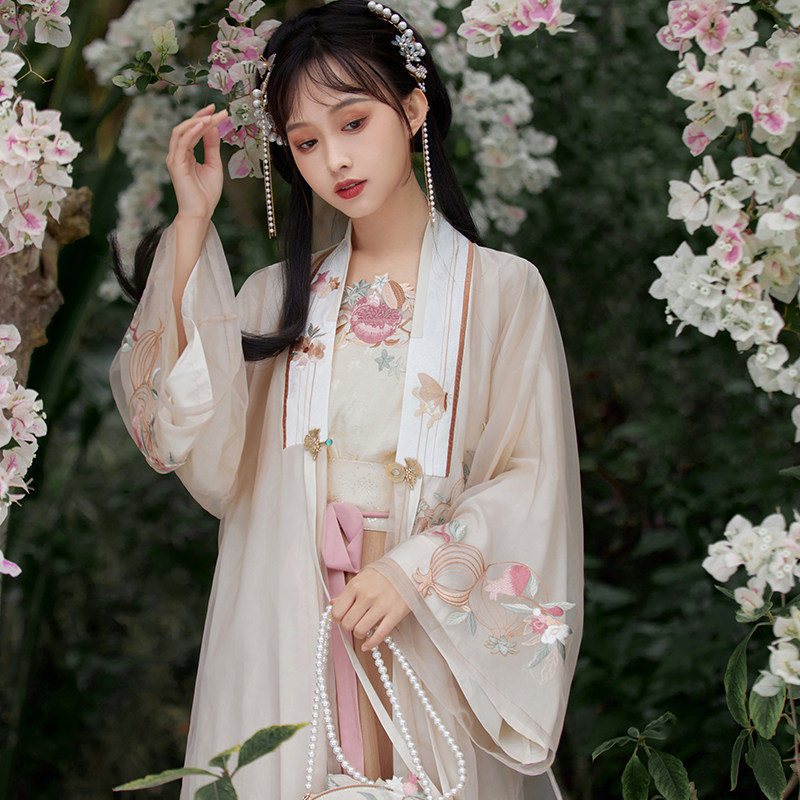 七月夕缤纷果味绣花合领长衫暗纹提花吊带松紧腰汉元素鱼尾裙_虎窝淘