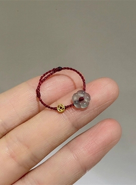 。黄金转运珠戒指绳 手工编织红绳戒指绳红色转运珠路路通戒指绳