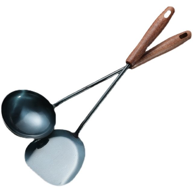 Traditional old-fashioned handmade cooking spatula and spoon set