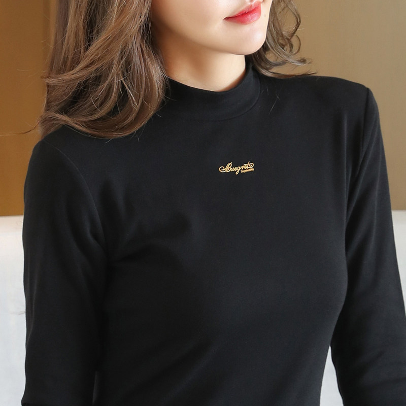 半高领女长袖t恤春秋冬内搭打底衫 屮果T恤