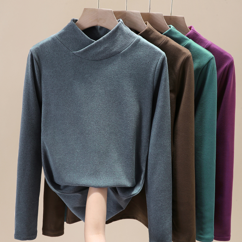 加厚双面德绒半高领长袖t恤打底衫 屮果T恤
