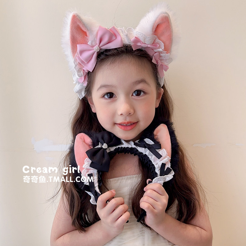 儿童可爱毛绒猫耳发箍甜美蝴蝶结兽耳头饰女童洛丽塔公主头箍配饰,淘宝优惠券,粉丝福利购,淘宝优惠卷