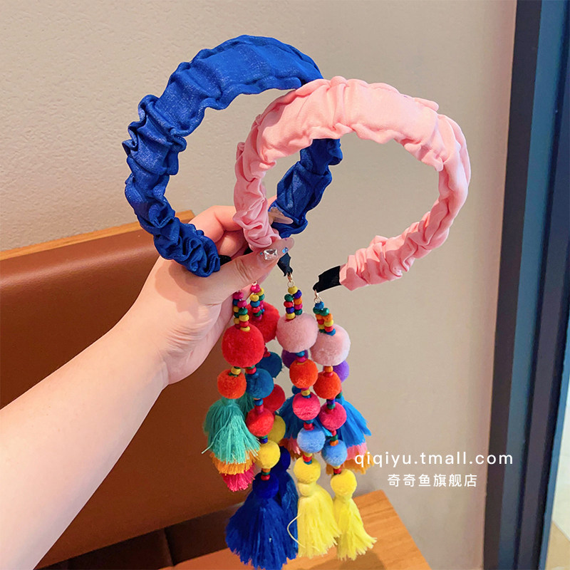 儿童复古流行压发头箍发带女童民族风发饰2025新款毛球流苏发箍女,淘宝优惠券,粉丝福利购,淘宝优惠卷