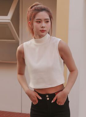 半高领打底衫女士上衣韩版假领新款套头白色立领华夫格短款装饰领