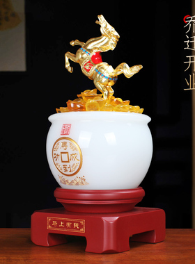 琉璃马到成功聚宝盆摆件乔迁礼