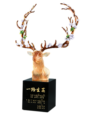 琉璃一路生花梅花鹿头工艺品摆件家居公司装饰品乔迁新居开业礼品