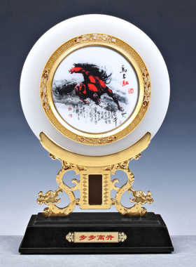 琉璃玉盘子摆件新中式客厅电视柜玄关工艺品摆设定制纪念盘摆件