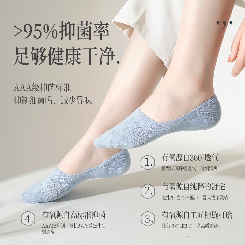 袜子女士夏季100%正品棉质吸汗低帮浅口隐形防滑不掉跟夏天船袜女-图3