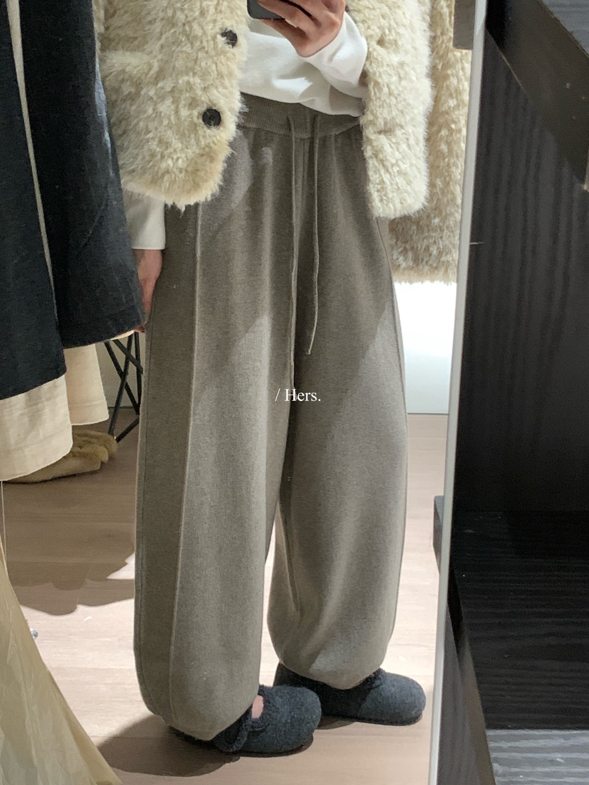 一勺甜 hers韩标!冬日百搭奶奶裤简约日常百搭针织休闲裤92687# - 图0