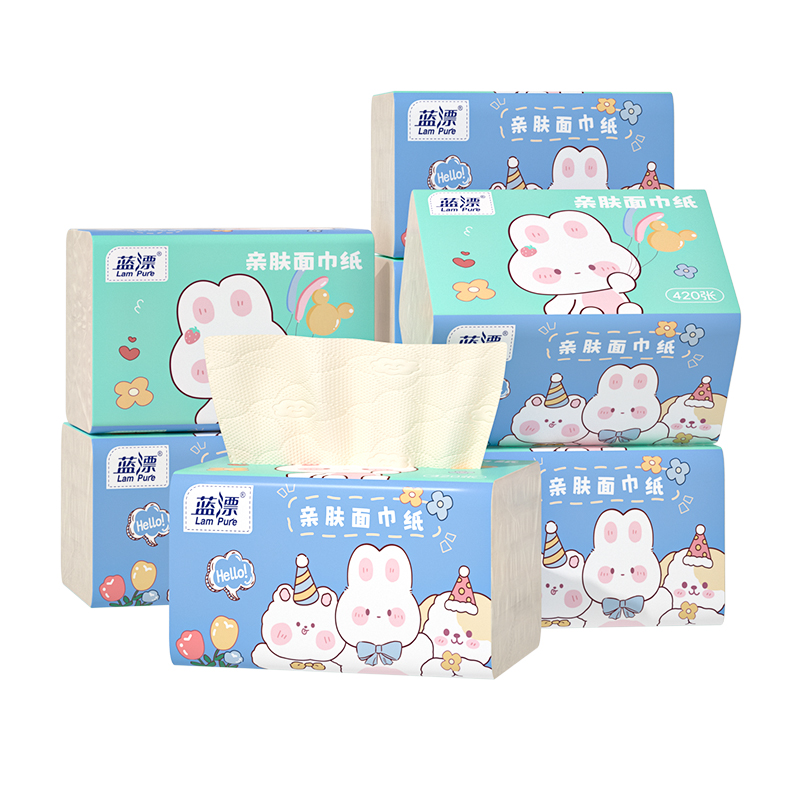 420张加厚卡通四层便携小包整箱家用实惠装面巾纸亲肤抽纸