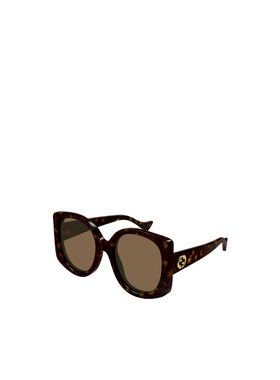 1h可退 GUCCI 女士太阳镜 GG1257SA002 AW2024 棕色 徽标太阳镜