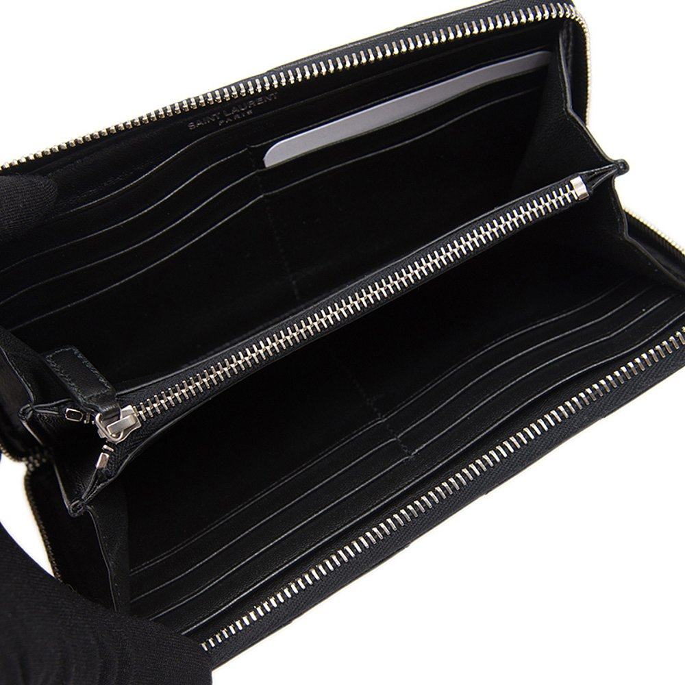 香港直邮圣罗兰黑色羊皮长身银包 天猫国际香港直购女士包袋