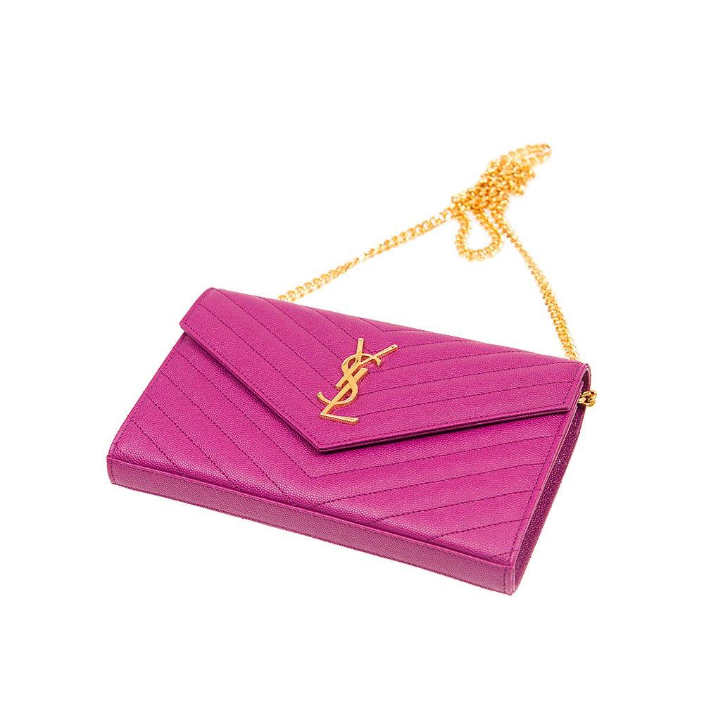 香港直邮圣罗兰金色logo紫色链条 天猫国际香港直购女士包袋