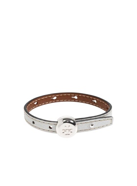 TORY BURCH 女士手链手镯 181796400 AW2026 银色 ICON 皮革手镯