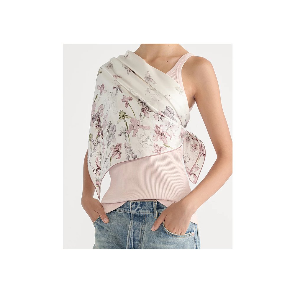 1h可退 DIOR 女士围巾 61IRF090I644C415 SS2025 白色 蝴蝶与鸢尾 - 图1