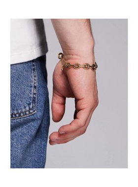 1h可退 潮奢 ASOS 男士 设计防水不锈钢双链环链条锤痕手链(金色)