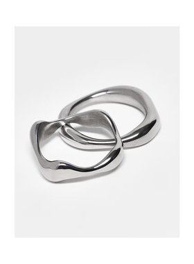 1h可退 潮奢 ASOS 男士 molten 设计防水不锈钢戒指(2件套)(银色)