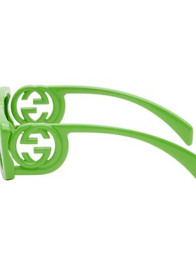 1h可退 潮奢 Gucci 古驰 女士 绿色 Rectangular-Frame 太阳镜 GG