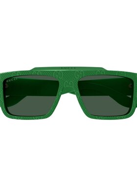 1h可退 GUCCI 男士太阳镜 GG1460S007 SS2025 绿色 logo标识太阳