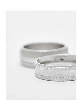 1h可退 潮奢 ASOS 男士 设计防水不锈钢色调戒指套装(2件套)(银色