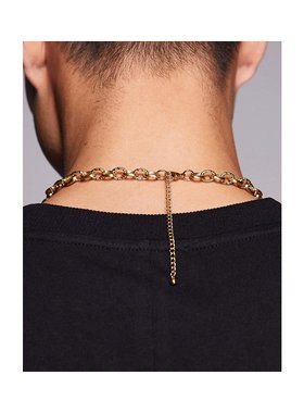 1h可退 潮奢 ASOS 男士 设计防水不锈钢织纹链环链条项链(金色)
