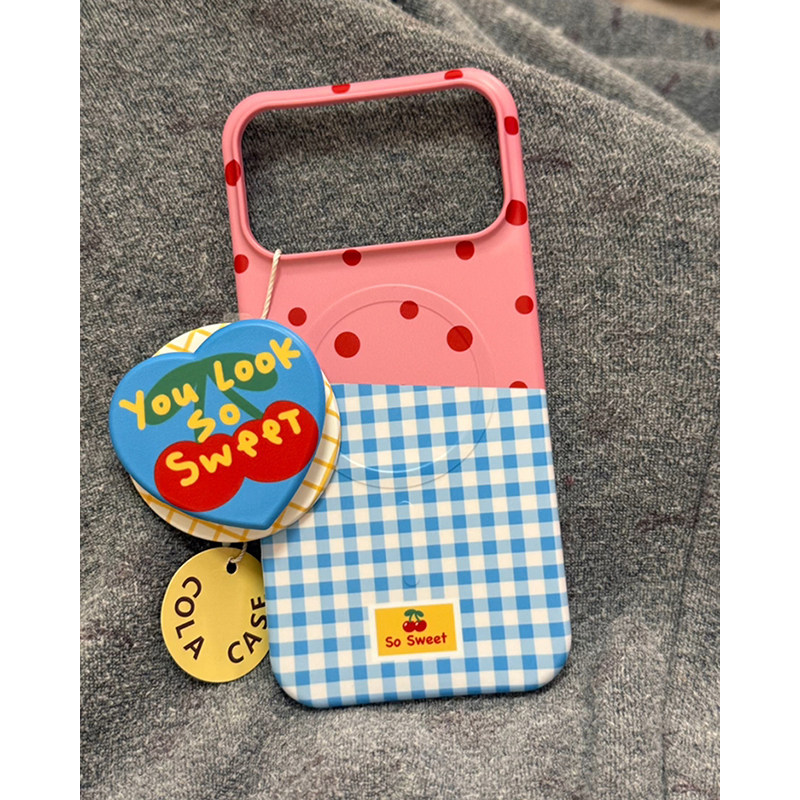 欧略 糖果色波点格纹樱桃爱心磁吸支架适用苹果17promax手机壳16promax新款iPhone17超好看16pro防摔外壳女款,淘宝优惠券,粉丝福利购,淘宝优惠卷