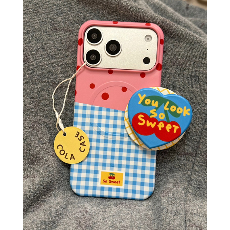 欧略 糖果色波点格纹樱桃爱心磁吸支架适用苹果17promax手机壳16promax新款iPhone17超好看16pro防摔外壳女款,淘宝优惠券,粉丝福利购,淘宝优惠卷