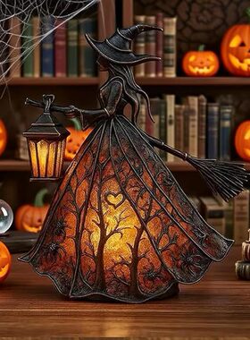 新款Halloween Wit Lamp女巫灯万圣节布置摆件女巫桌面台灯