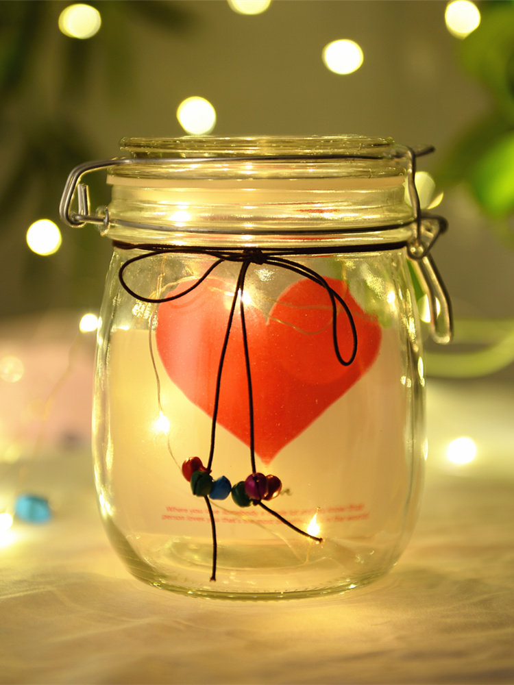 创意幸运星空纸鹤玻璃瓶透明许愿瓶罐成品星星发光生日520女礼物