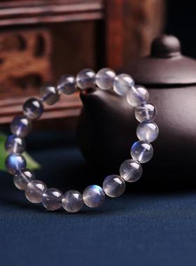 天然灰月光石手链灰拉长石手串女士款单圈奶油体冰透桃花水晶饰品